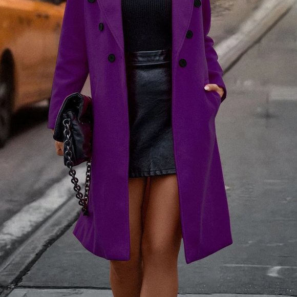 Lapel Neck Double Breasted Overcoat purple - Picture 4 of 5